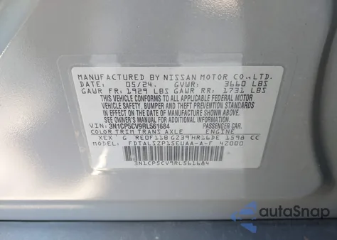 2024 Nissan Kicks Sv Xtronic Cvt z USA, uszkodzony, nr VIN 3N1CP5CV9RL561684